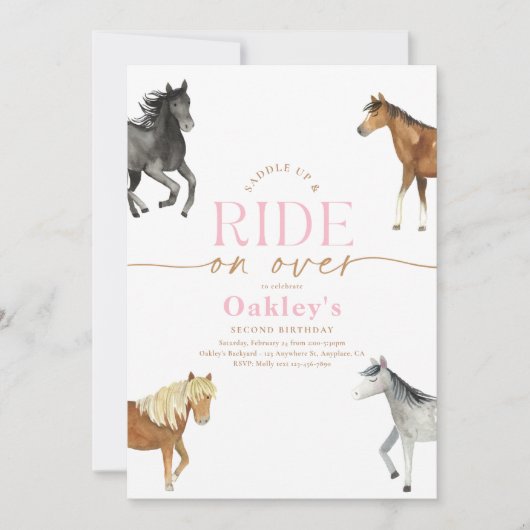 Invitation Anniversaire du Cheval Rose (Devant)