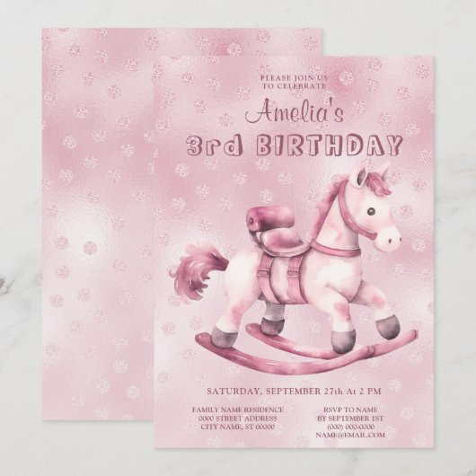 Invitation Anniversaire du Cheval Rosé (Devant / Derrière)