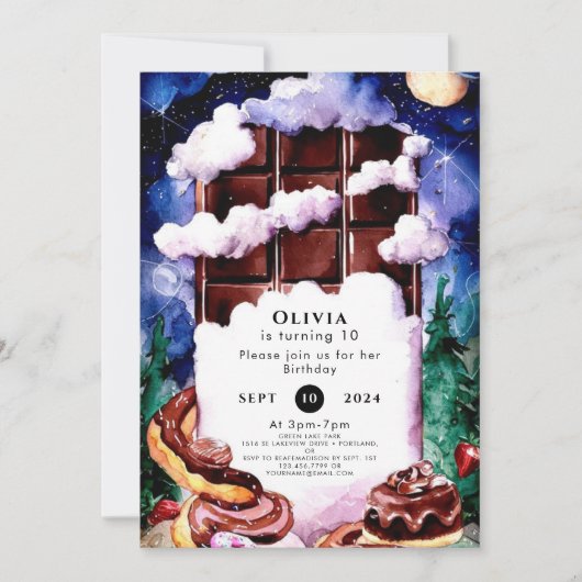 Invitation Anniversaire du chocolat pour enfants Whimsical (Devant)