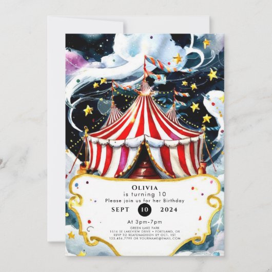 Invitation Anniversaire du Cirque de l'Aquarelle enchantée (Devant)