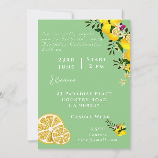Invitation Anniversaire du citron (Dos)