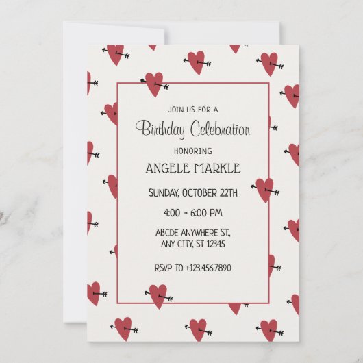 Invitation Anniversaire du coeur (Dos)