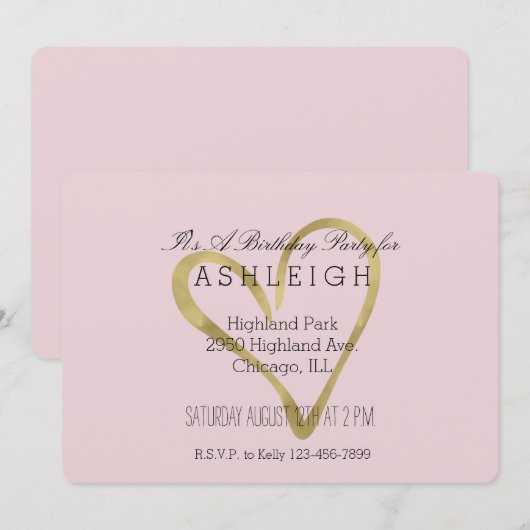 Invitation Anniversaire du coeur de l'or (Devant / Derrière)