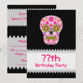 Invitation Anniversaire du crâne de sucre mexicain rose (Devant / Derrière)