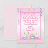 Invitation Anniversaire du Cupcake rose (Devant / Derrière)