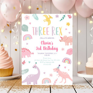 Invitation Anniversaire du dinosaure de trois roses