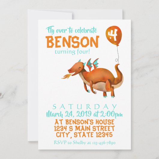 Invitation Anniversaire du dragon (Devant)