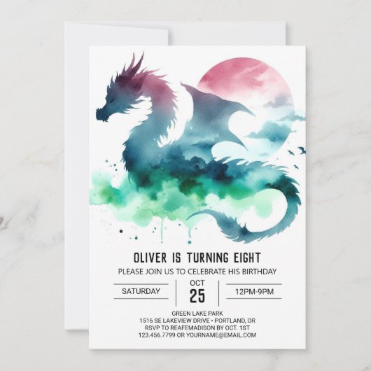 Invitation Anniversaire du dragon à main (Devant)