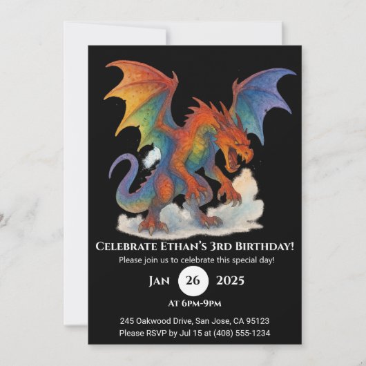 Invitation Anniversaire du dragon arc-en-ciel (Devant)
