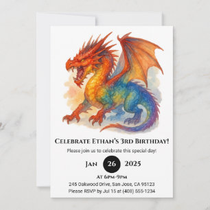 Invitation Anniversaire du dragon arc-en-ciel rugissant