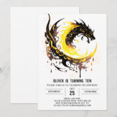 Invitation Anniversaire du dragon d'aquarelle (Devant / Derrière)