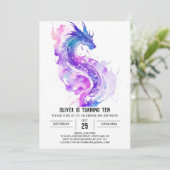 Invitation Anniversaire du dragon d'aquarelle magique (Debout devant)