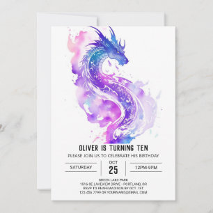 Invitation Anniversaire du dragon d'aquarelle magique