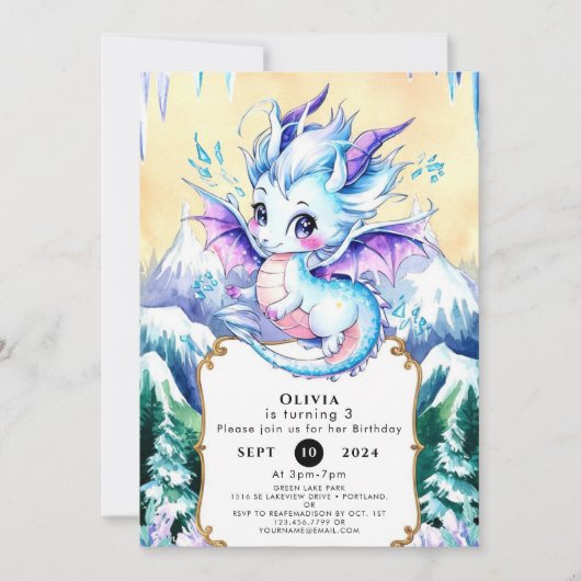 Invitation Anniversaire du dragon de glace Boho (Devant)