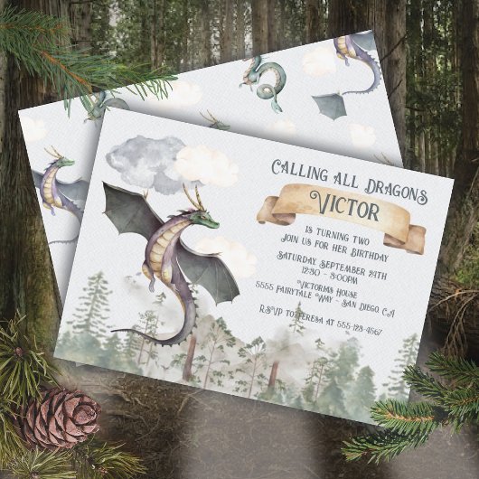 Invitation Anniversaire du dragon de la forêt de Fairytale en