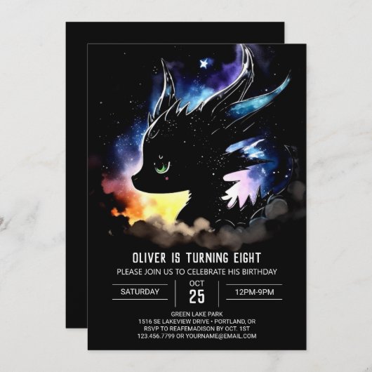 Invitation Anniversaire du dragon de Whimsical (Devant / Derrière)