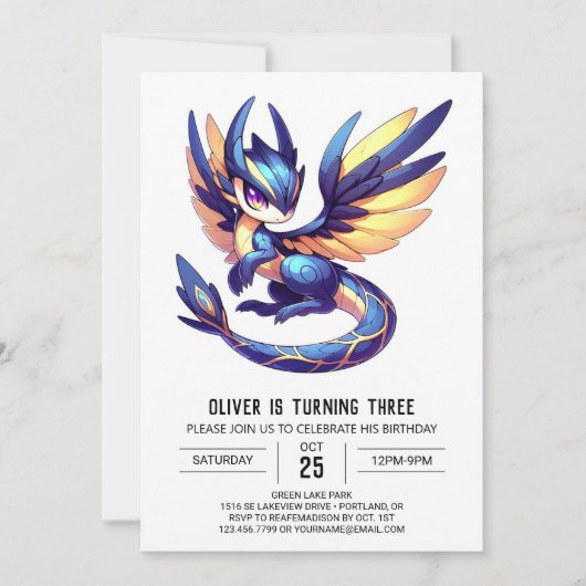 Invitation Anniversaire du Dragon Enchanté Imprimable (Devant)