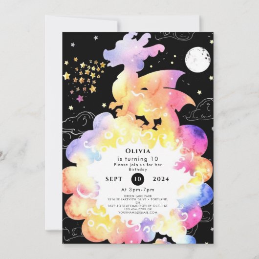 Invitation Anniversaire du dragon enchanté pour enfants (Devant)