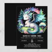 Invitation Anniversaire du dragon magique pour enfants (Devant / Derrière)