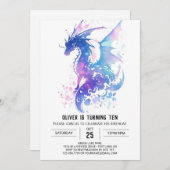 Invitation Anniversaire du dragon médiéval (Devant / Derrière)