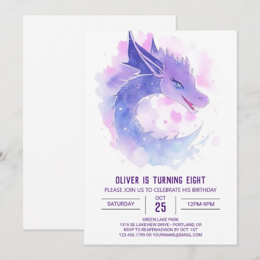 Invitation Anniversaire du dragon modifiable (Devant / Derrière)