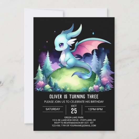 Invitation Anniversaire du dragon simple pour enfants (Devant)