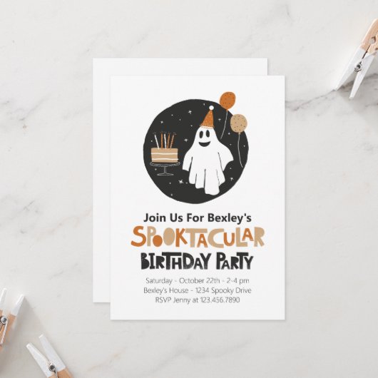 Invitation Anniversaire du Fantôme mignon (Devant/Arrière en situation)