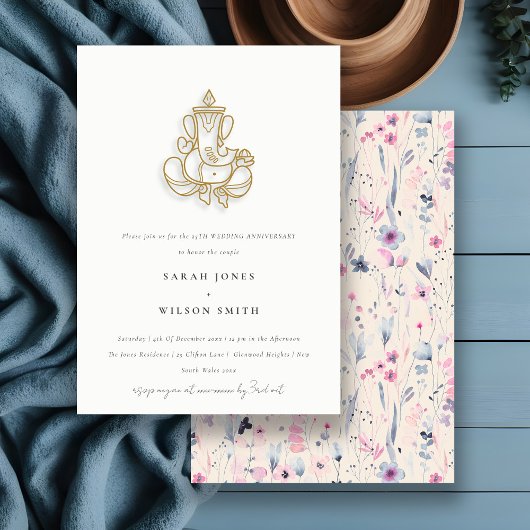 Invitation Anniversaire du Fleur sauvage d'or Blush Ganesh
