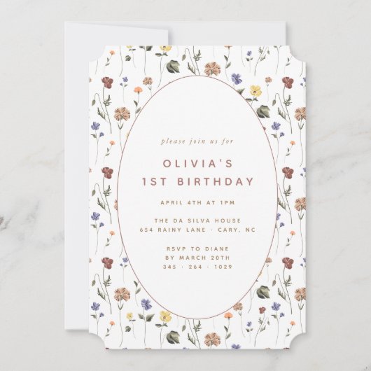 Invitation Anniversaire du Fleur sauvage floral | Billet (Devant)