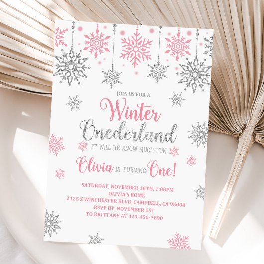 Invitation Anniversaire du flocon de neige rose d'hiver