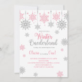 Invitation Anniversaire du flocon de neige rose d'hiver (Devant)