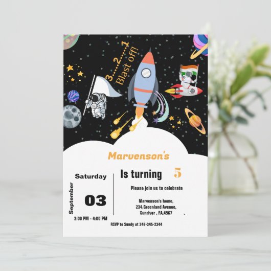 Invitation Anniversaire du garçon astronaute spatial (Debout devant)