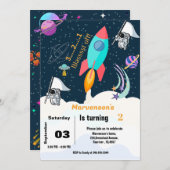 Invitation Anniversaire du garçon astronaute spatial (Devant / Derrière)