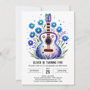 Invitation Anniversaire du garçon de guitare acoustique impri