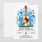 Invitation Anniversaire du garçon de guitare Whimsical du mus (Devant / Derrière)