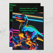 Invitation Anniversaire du garçon dinosaure néon (Devant / Derrière)