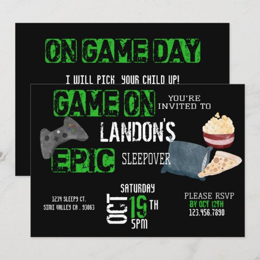 Invitation Anniversaire du garçon|Gamer|Sleepover|Ado (Devant / Derrière)