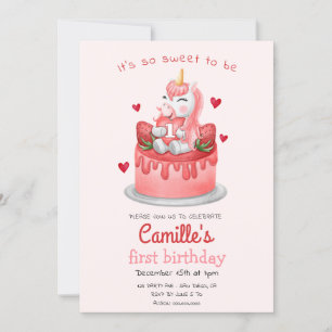 Invitation Anniversaire du gâteau à la fraise Unicorne