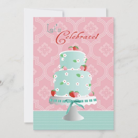 Invitation Anniversaire du gâteau aux fraises (Devant)