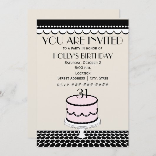 Invitation Anniversaire du gâteau Classka Dot (Devant / Derrière)