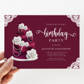 Invitation Anniversaire du gâteau floral de Bourgogne