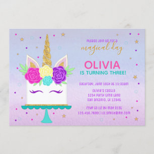 Invitation Anniversaire du gâteau Unicorn Pink Pur