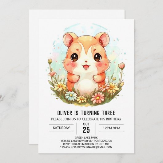Invitation Anniversaire du hamster en style Boho (Devant / Derrière)