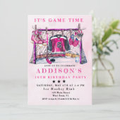 Invitation Anniversaire du hockey sur glace rose (Debout devant)