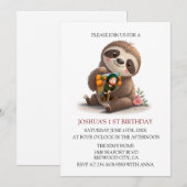 Invitation Anniversaire du joli Sloth (Devant / Derrière)