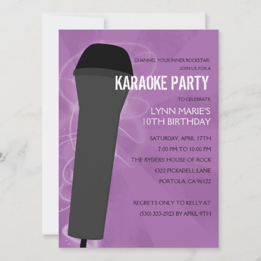 Invitation Anniversaire du karaoké Purple Rock Out (Devant)