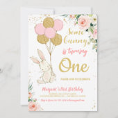 Invitation Anniversaire du lapin d'or rose (Devant)