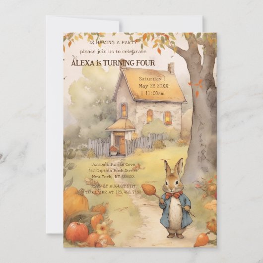 Invitation Anniversaire du lapin mignon d'automne (Devant)