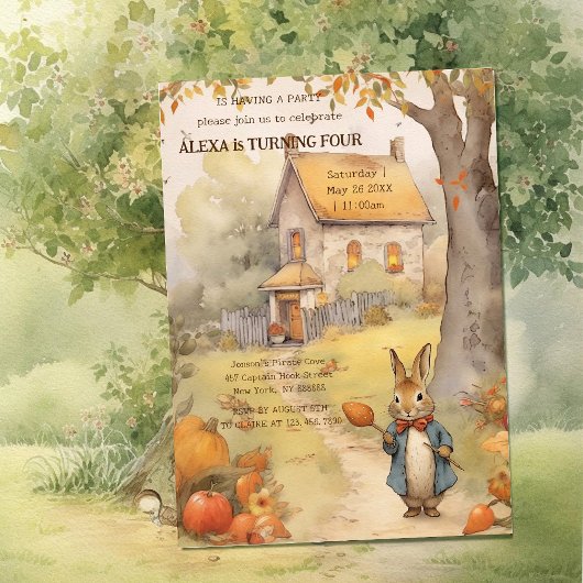 Invitation Anniversaire du lapin mignon d'automne
