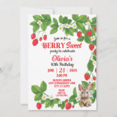 Invitation Anniversaire du lapin sucré aux fraises (rouge et  (Devant)